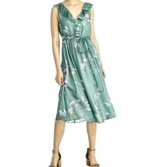 RACHEL ROY Green Floral Odele Ruffle Midi Dress, Size XS - Picture 3 of 11